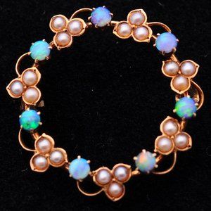 14K Gold Opal & Pearl pin - Vintage